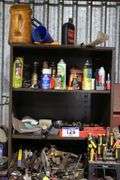 3 TIER METAL SHELF WITH CONTENTS