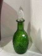 CUT GLASS CRANBERRY VASE, CRUET & MILK GLASS VASE