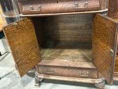 ANTIQUE OAK CUPBOARD WITH BOWFRONT GLASS DISPLAY CABINETS