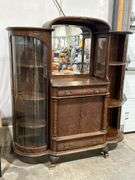 ANTIQUE OAK CUPBOARD WITH BOWFRONT GLASS DISPLAY CABINETS