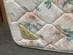 QUEEN UPHOLSTERED HEADBOARD WITH RAILS AND MATTRESS WITH BOXSPRING