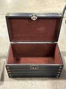 WOODEN STORAGE CHEST & PICNIC BASKET