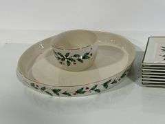 LENOX HOLIDAY SERVING DISH, BOWL & DESERT PLATES