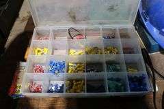 UNIVERSAL O-RINGS, HARD HAT, TACKLE BOX WITH CONTENTS, GUN CLEANING KIT ETC.