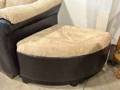 UPHOLSTERED SOFA CHAIR AND TWO OTTOMANS