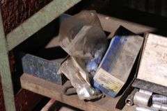 PARTIAL SOCKET WRENCH SET, TOOL BOX & CONTENTS, PACKING CROWN RINGS ETC.