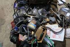 GROUP OF ASSORTED PLUGS, LIGHTS, WIRING, SPLICE CLOSURES ETC.