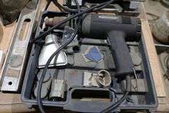 HEAT GUNS, SANDING DRUM SET, 13" SCROLL SAW, TAPE GUN, LEVEL ETC.