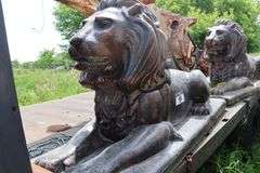2 - 65" LONG CONCRETE LIONS