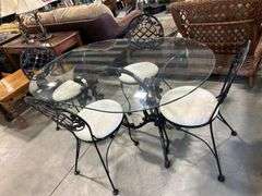 GLASS TOP CAST TABLE WITH FOUR CHAIRS - 60"X40"X28"