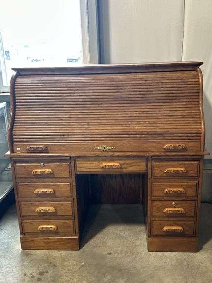 OAK ROLL TOP DESK 54"X29"X52"