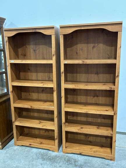TWO WOODEN BOOK SHELVES 30"X13"X72"