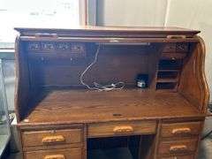 OAK ROLL TOP DESK 54"X29"X52"
