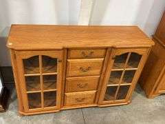 OAK SIDEBOARD WITH GLASS DOORS 60"X19"X40"
