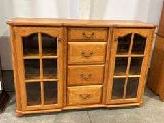 OAK SIDEBOARD WITH GLASS DOORS 60"X19"X40"