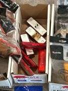 FOUR BOXES OF ASSORTED LIGHTS AND LIGHT CAPS