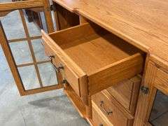 OAK SIDEBOARD WITH GLASS DOORS 60"X19"X40"