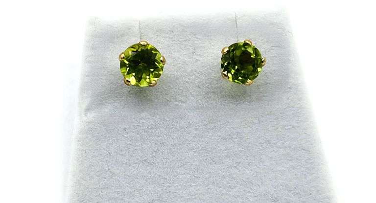 10KT YELLOW GOLD NATURAL PERIDOT ROUND SHAPE EARRINGS