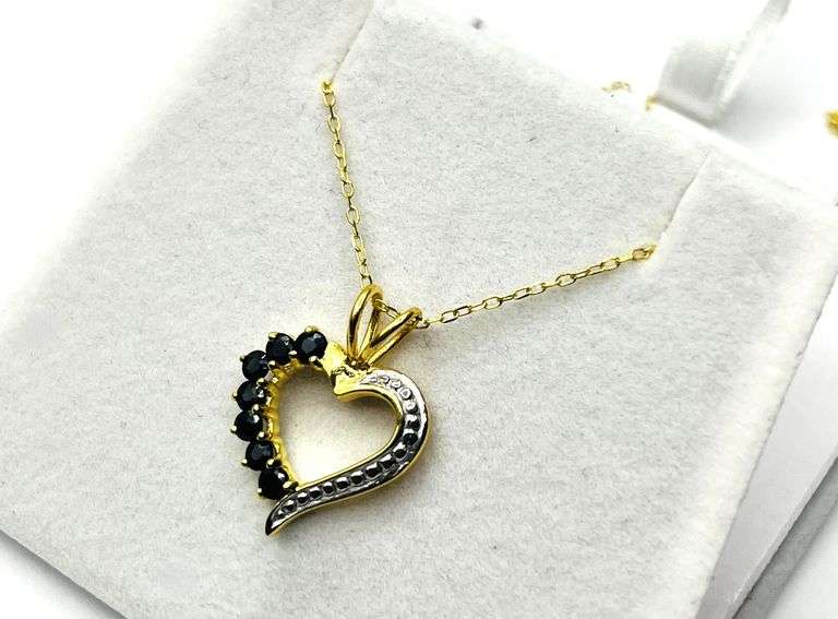 GOLD PLATED STERLING SILVER NATURAL BLUE SAPPHIRE HEART PENDANT WITH GOLD PLATED STERLING SILVER CHAIN