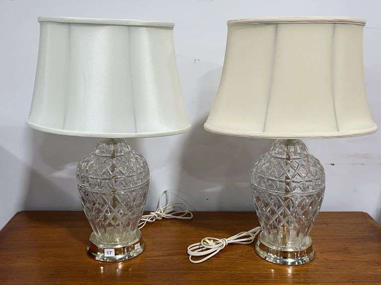 PAIR OF GLASS TABLE LAMPS - 23"