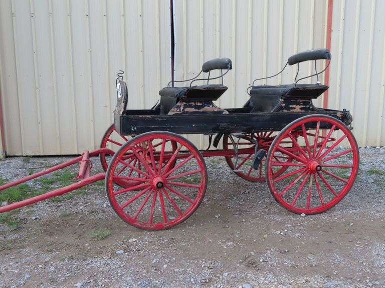 VINTAGE BLACK & RED 2 SEAT HORSE CARRIAGE