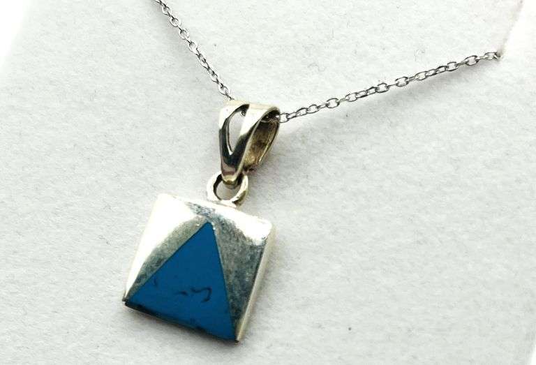 STERLING SILVER NATURAL TURQUOISE PENDANT WITH STERLING SILVER CHAIN