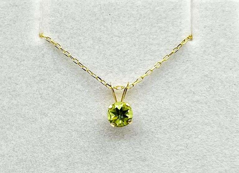 14KT YELLOW GOLD NATURAL PERIDOT ROUND PENDANT WITH GOLD PLATED STERLING SILVER CHAIN