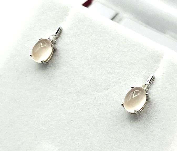 STERLING SILVER NATURAL ROSE QUARTZ (1.64CT) AND DIAMOND (0.02CT) EARRINGS