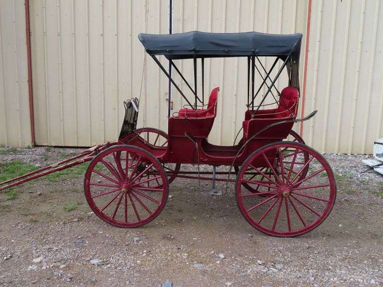 VINTAGE BLACK & RED 2 SEAT HORSE CARRIAGE