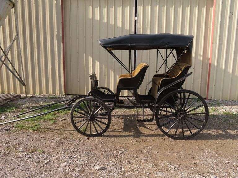 VINTAGE BLACK & GOLD 2 SEAT HORSE CARRIAGE