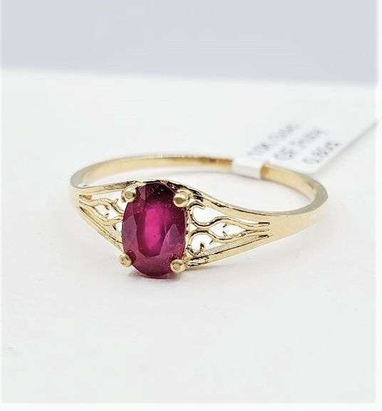 10KT YELLOW GOLD NATURAL ENHANCED RUBY (0.60CT) RING, SIZE 6