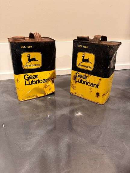 2 - Vintage 1 gallon John Deere Gear Lubricant cans, contains oil