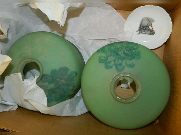 Green Hand Painted Light Globes and Saucer Wolfe Auction & Realty, LLC