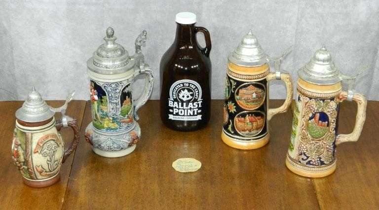 (4) Beer Steins and Small Beer Jug