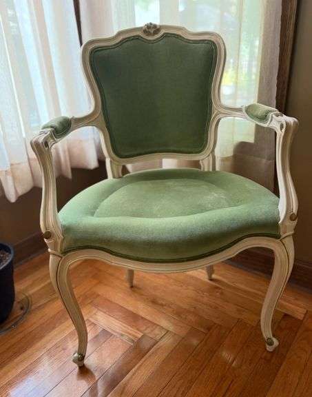Green & White Antique Armchair - 24 1/2” X 18 1/2” X 36”