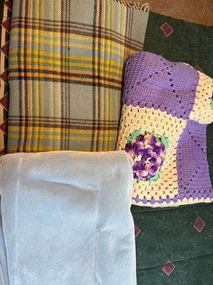 Wool, Crochet, Polyester Blanket Lot