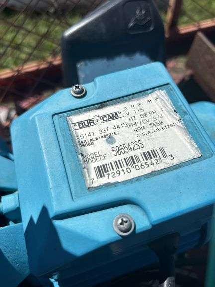 Metal cart w/ tires, Inc Burcam 115v pump model 50654255, Crescent, vice grip, hose, 1" camlock, *Unreserved*