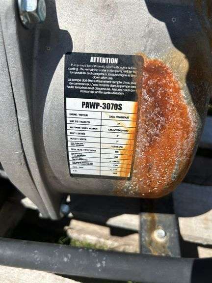 Powerfist PAWP water pump 30705, gas 225cc, 15840 gph, sn A1912000277, *Unreserved*