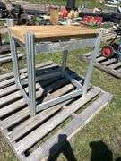 Aluminum Frame work table w/ angle wood top, approx 30"x21"x27", *Unreserved*
