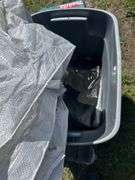 4 Tool carry cases, (Pioneer, Makita, Skil,), Tote of assorted tarps, crate w/ approx 16 3" swivel roller wheels,, crate w/ 10' swivel roller wheels, *Unreserved*