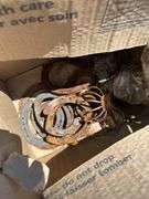 Box of Horseshoes & nails, box of assorted irrigation fittings, PFist 1" gas water pump 40gpm 2 stroke, *Unreserved*