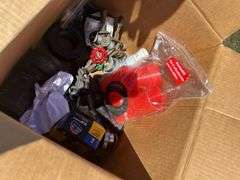 Box of Horseshoes & nails, box of assorted irrigation fittings, PFist 1" gas water pump 40gpm 2 stroke, *Unreserved*