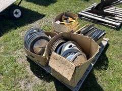 Approx. 20 Hubcaps, & Trim Rings for CHevy, Dodge, TBird, & Assorted, Approx. 20 Tobacco Tins *Unreserved*