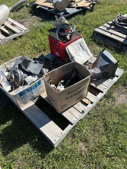Box w/ Seatbelts, Taillight, Backup Lights, Custom Taillight & Speedometer, Box w/ 1971 Custom 10 Chevy Misc Parts, Heater Motor Shroud 70's Chevy/GM, Rad Fan, Crate w/ Misc. Metal Brackets *Unreserved*