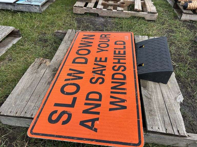 Metal Orange Construction Sign approx 4'x2', Med Duty Curb Ramp approx 5"x1'7"x10", *Unreserved*