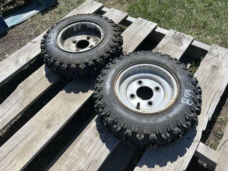 2 - Carlisle 4.80-8 NHS 4 Bolt Tires on rims, *Unreserved*
