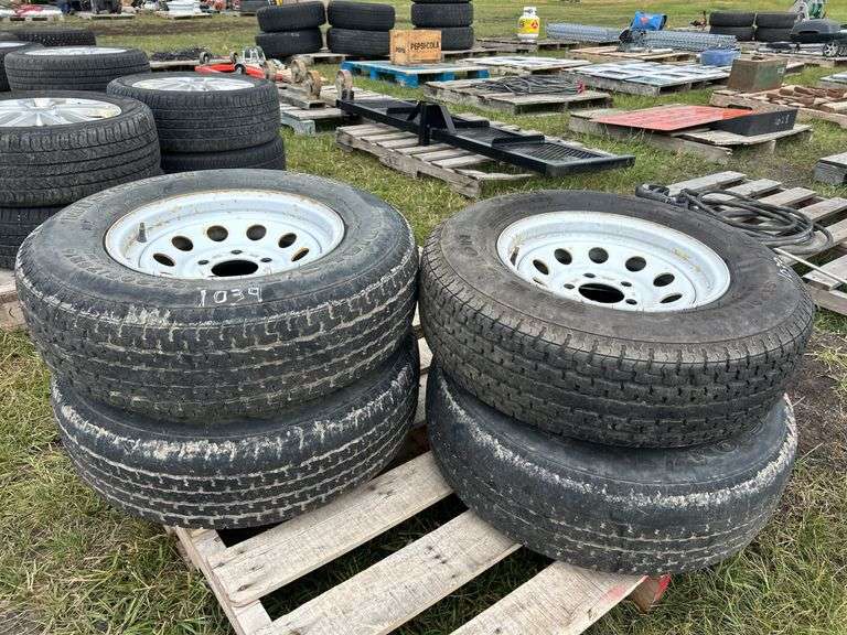 4 Mission Radial ST tires (Trailer) ST205/175R14, 4 white 5 bolt utility rims, *Unreserved*