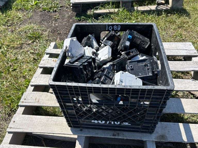 Milk Crate w/ assorted Electrical Circuit breakers, *Unreserved*