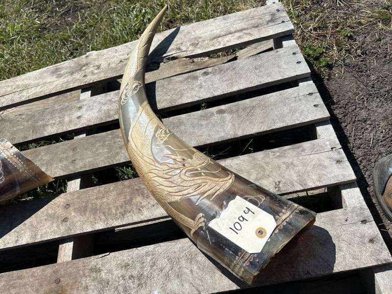 Vintage Horns carved w/ dragons, approx 2'L, *Unreserved*