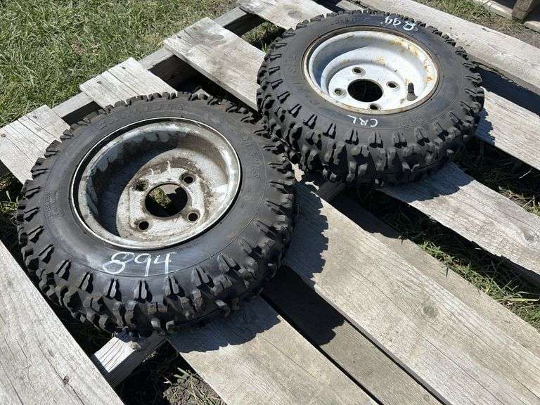 2 - Carlisle 4.80-8 NHS 4 Bolt Tires on rims, *Unreserved*